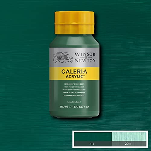 Image of Winsor & Newton Galeria Acrylic Colour - Jar of 500 ML - Permanent Green Deep (482) - Highly Pigmented Lightfast Artists' Acrylic Paints for Canvas, Wood, Fabric & Paper - More Colours Available