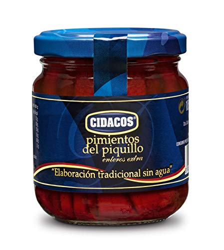 Cidacos pimientos del piquillo enteros. Elaboracion tradicional. Frasco de cristal 180 g