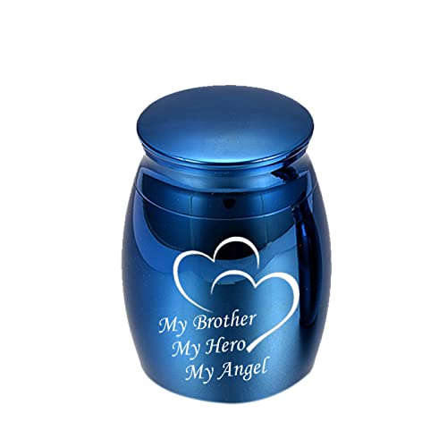 LZHLMCL Mini Urne 40 Mm Kleine Souvenir Geschenke Engel Memorial Asche Halter Beerdigung Urnen Schmuck Mama Papa Bruder Andenken Anhänger Blauer Bruder Cover