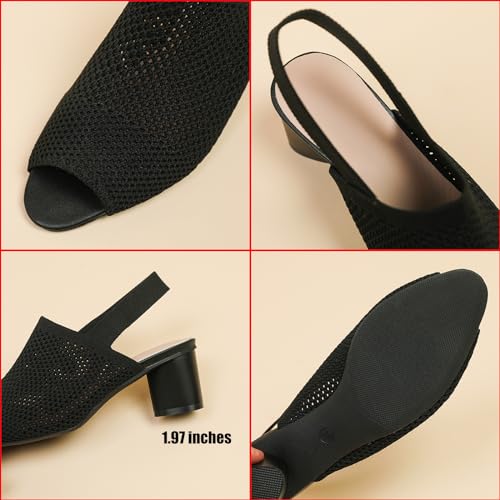 Women's Knit Peep Toe Chunky Block Heeled Sandals with Ankle Strap Fashion Hollow Pointed Toe Elastic Slingback Slip On High Heels Summer Casual Work Office Wedding Dressy Pumps2