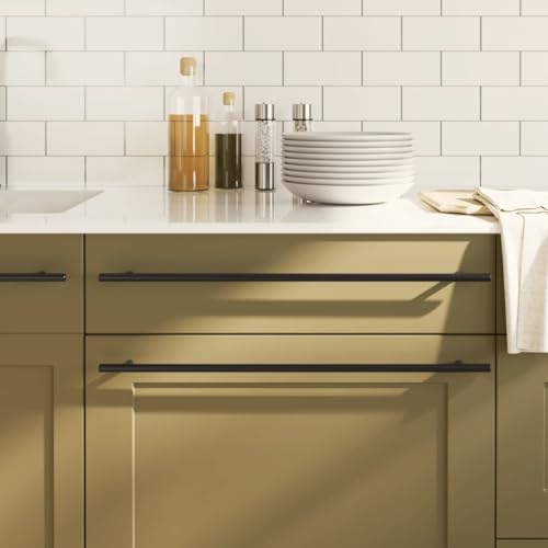 Frdhee Tiradores modernos para armarios de cocina, 10 unidades, color negro, acero inoxidable de 480 mm, para cajones y armarios, amplia gama de aplicaciones