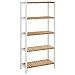 SONGMICS Scaffale da Bagno e da Cucina in bambù, con 5 Ripiani Regolabili in 9 Altezze, Scaffalatura Portaoggetti per Soggiorno, Corridoio, 60 x 26 x 130 cm, Bianco e Color Legno Naturale BCB35WN
