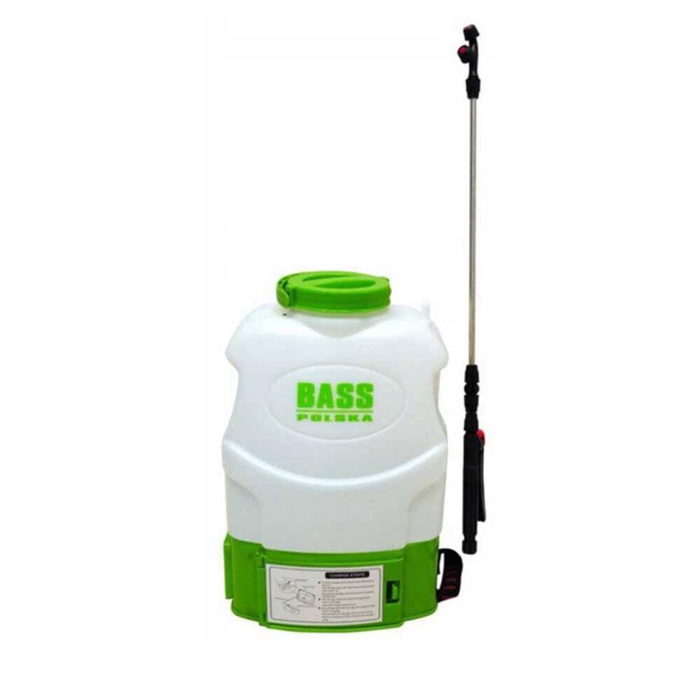 Bass Polska 20L Akku-Rückenspritze, Elektrisch, 12V, 18L Arbeitsvolumen, Teleskoplanze 68-108cm, 3 Düsenaufsätze, Grün Weiß