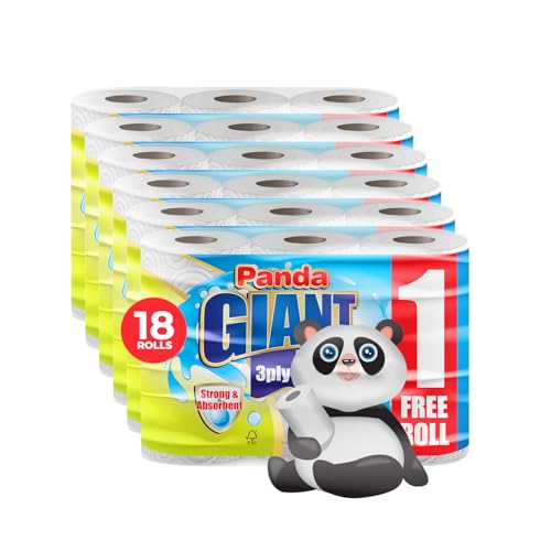 Panda Giant Kitchen Roll - 18 Kitchen Towels, Super Absorbent Sheets, 3Ply Paper Rolls Bulk Buy, Superior Performance for Your Cleaning Needs - Paper Hand Towels (White, 18) (White, 18)