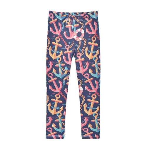 KLL Ocean Themed Simple Anchors Toddler Girls Athletic Leggings Comfortable Full Length Yoga Pants Running