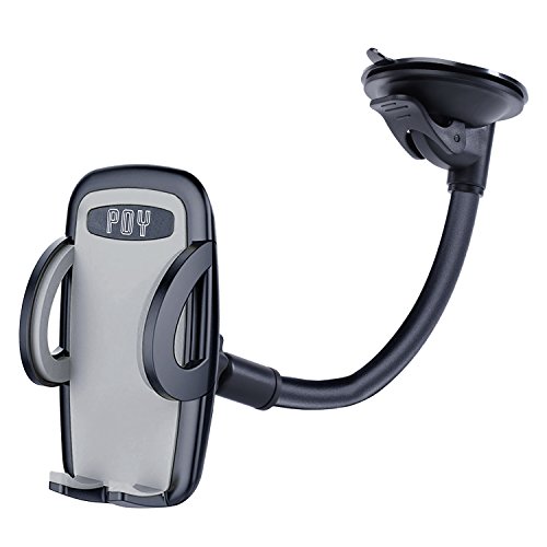 Car Mount Holder Universal Flexible 360 Rotating Windshield Car Phone Mount Holder for All 3.5”-7” Smartphone - iPhone 7 7Plus Galaxy S8Plus S7Edge and GPS Device - Gray