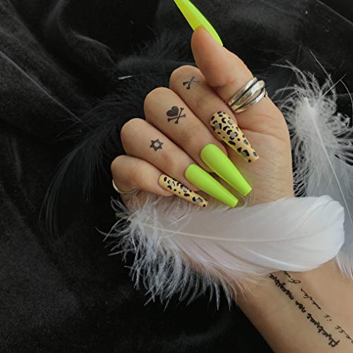 24Pcs Press on Nails Coffin Fake Nails Tips, ALPHONSE Long Ballerina False Nails with Glue, and 5 Sheet Waterproof Temporary Tattoo stickers for Women