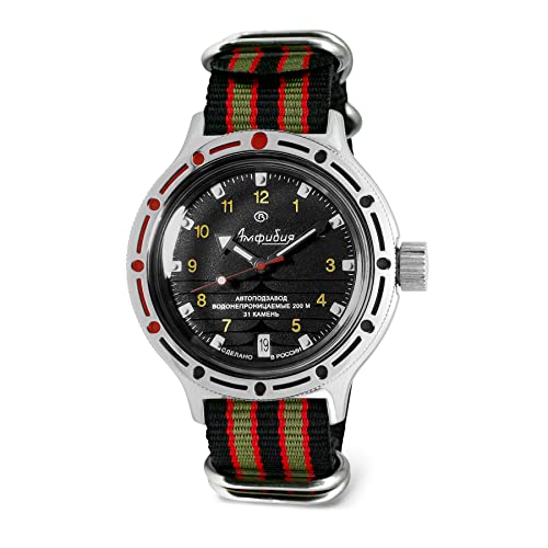 Vostok | Classic Amphibian Automatic Self-Winding Russian Diver Wrist Watch | WR 200 m | Fashion | Business | Casual Men's Watches | Model 420270 Multi Strap