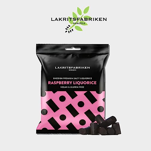 Lakritsfabriken Ramlosa Swedish Premium Salty Raspberry Liquorice Candy - Salty Raspberry Licorice - Juicy, Gluten Free, Chewy & Vegan - Soft Black Licorice - Licorice Candy From Around The World - European Candy - 3.53 Oz #TOP2