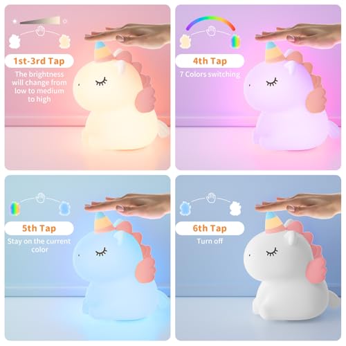 YISSVIC Kids Unicorn Baby Night Light Rechargeable 7 Colors Soft Silicone with Timer for Girls Cute Room Decor - Image 3