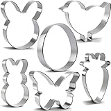 6Pcs Large Easter Cookie Cutters for Kids, 4'' Bunny Head, Egg, Chicken, Rabbit, Carrot, Butterfly Shapes, Metal Biscuit Molds for Easter Spring Holiday Themed Baking Supply