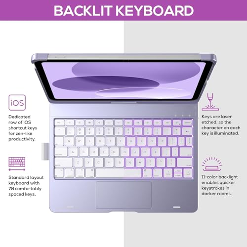 Image of typecase Touch Keyboard for A16 (11th) & 10th Gen with Multi-Touch Trackpad, 11-Colors Backlit, 360 Rotatable Multi Viewing Angle, Pencil Holder (NOT FIT for Air 11 /10.9 & Pro 11) - Light Purple'26
