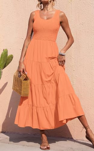 Image of PRETTYGARDEN Women's 2026 Casual Loose Plain Maxi Sundress Smocked Tank Dress Sleeveless Summer Beach Tiered Long Dresses