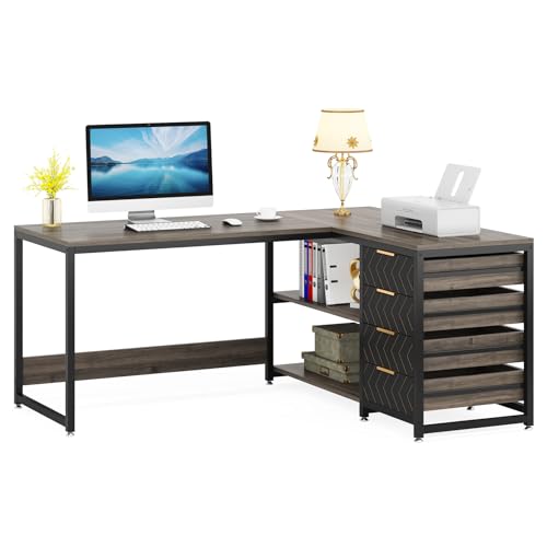 Tribesigns L Shaped Computer Desk with Storage Drawers, 59 inch Corner Desk with Shelves, Reversible L-Shaped Office Desk Writing Table Workstation for Home Office (Grey) by Tribesigns - Used condition - Image 9
