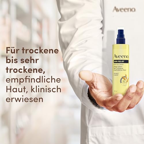 Aveeno Skin Relief Körperöl-Spray – mit Haferöl und Jojobaöl, spendet langanhaltende Feuchtigkeit, stärkt die Hautschutzbarriere und verbessert die Elastizität bei sehr trockener, empfindlicher Haut