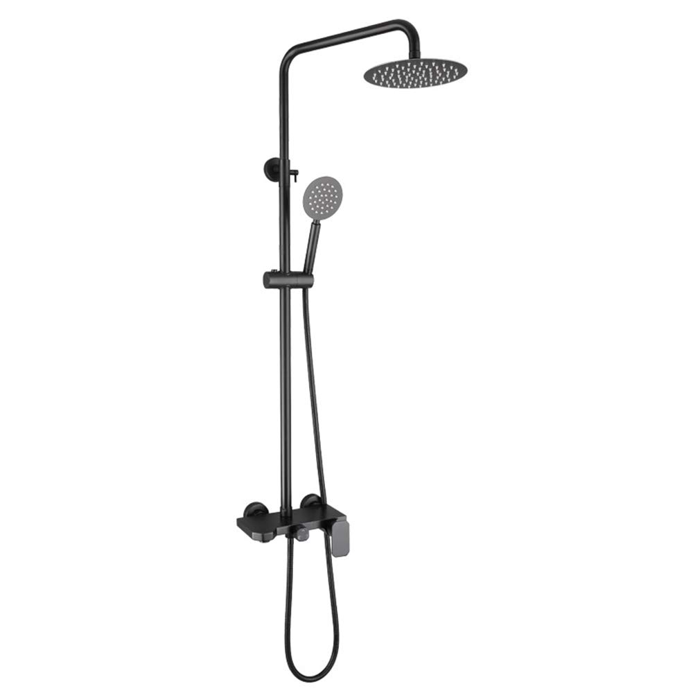 Robinet de douche noir anti-calcaire avec colonne murale et pommeau effet pluie relaxant