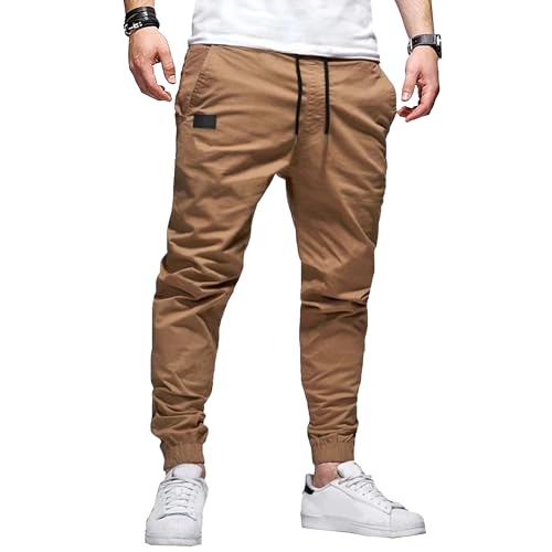 Men's Chino Cargo Pants Drawstring Stretch Slim Fit Joggers Pants Comfy Fashion Outdoor Twill Track Sweatpants