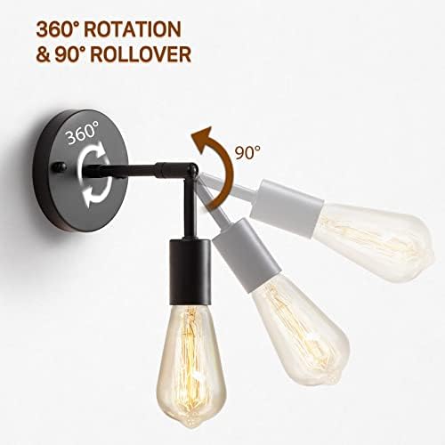 Lightess 2 Pack Wall Lights Industrial Wall Sconce Light Rotary Wall Lamp E27 Base Vintage Wall Lighting Fixture for Bedroom Living Room Kitchen Dining Room Restaurant Edison Wall Lights - Rotatable