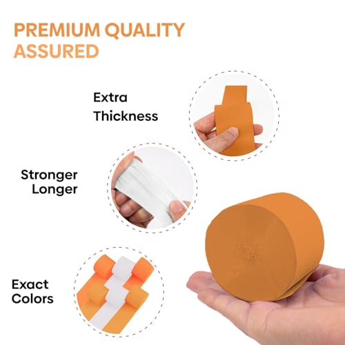 Image of 6 Orange Streamers with White, 492ft Pack of Crepe Paper Party Decorations | Each roll is 82 ft long and 1.8 Inch wide ideal for Birthday Party Decor, Baby showers and Cultural Parties