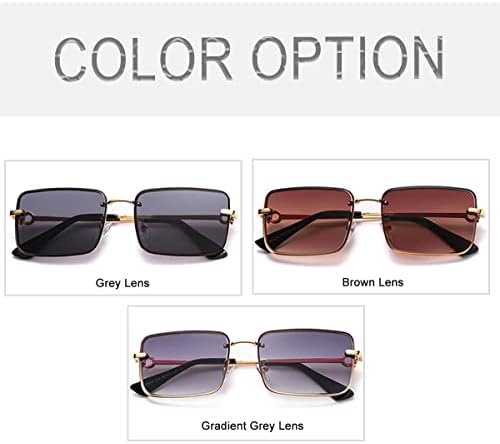 Long Keeper Retro Rectangle Sunglasses Unisex Fashion Vintage Square Glasses UV400 Tinted Rimless Sunglasses Womens Mens