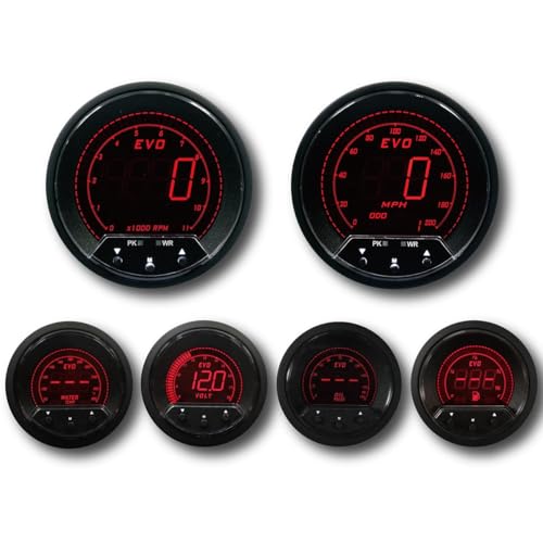 Image of EVO Series GPS Digital 6 Gauge Set Blue Red White Green | GPS Sensor Signal, 3-3 /8 inch, 85mm, Speedometer, Tachometer, 2-1 /16 inch, 52mm, Volt, Fuel Level ,Water Temp, Oil Pressure, Car