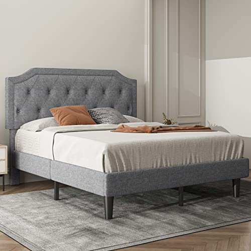 Allewie Upholstered Full Size Platform Bed Frame With Adjustable And Curved Corner Design Headboard, Easy Assembly, No Box Spring Required, Light Grey #TOP2