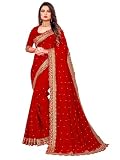 Ravish Style Women's Georgette Silk Embroidery Border Saree with Heavy Work Blouse Piece (1159-A-Red)