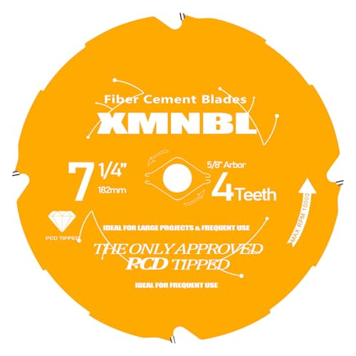 7-1/4 Inch 4T PCD Tipped Hardie Blade Fiber Cement Saw Blade D0704DH Fit for Diablo 7-1/4 Circular Saw for Fiber Cement Laminate Flooring 5/8-Inch DMK Arbor Polycrystalline Diamond Tipped