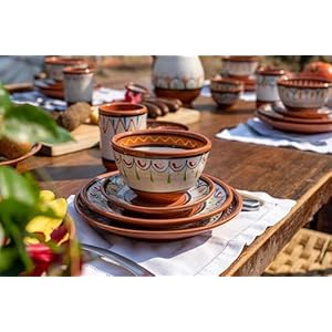 Cactus canyon ceramics salsa bowls spanish terracotta white decor small serving bowl european size festive dinnerware 5 piece set dishwasher microwave safe  urban country home decor