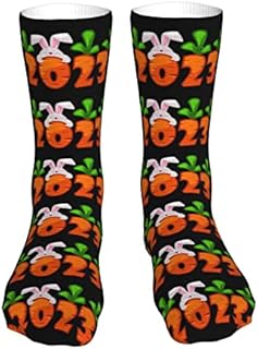 883 Compression Socks Year Of The Rabbit Happy New Year 2023 Crew Socks Breathable Athletic Socks Non Slip Calf Socks For Trekking Hiking Walking 40cm