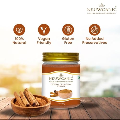 Image of Neuwganic Ceylon Cinnamon Powder | Organic Dalchini Powder | Pure Ceylon Cinnamon for Tea, Detox & Weight Loss | Fine Aromatic Cinnamon in Bottle Jar | 200gm