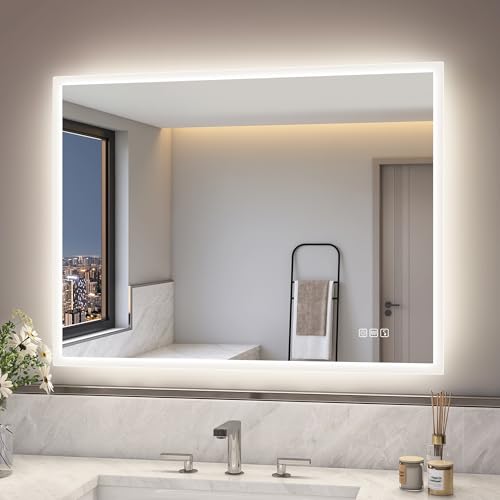S'bagno Miroir-Salle-de-Bain-avec-Eclairage, 60x80cm Miroir-LED-Lumineux, Bluetooth, Anti-buée, 3...