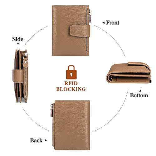 Image of FALAN MULE Small Wallet for Women Leather Bifold Compact RFID Blocking Small Womens Wallet Purse, Apricot yellow, Small, Casual