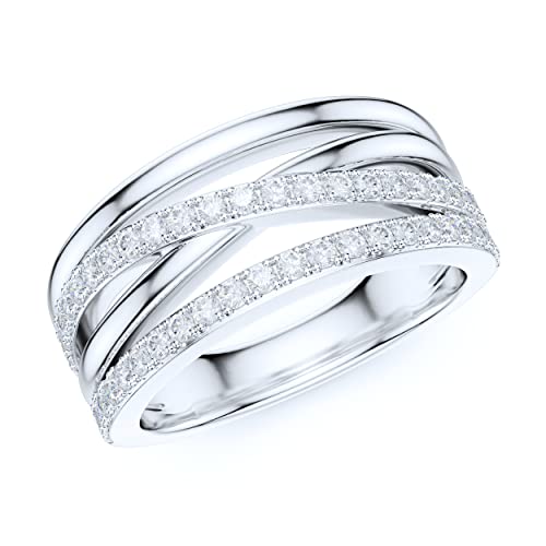 8.5mm Wide Sterling Silver Criss Cross Infinite Simulated Round Brilliant Cut Diamond or Moissanites Wedding Ring
