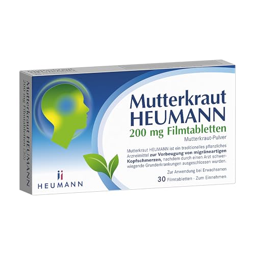 Mutterkraut HEUMANN 200 mg Filmtabletten - Pflanzliches Arzneimittel zur Vorbeugung von migräneartigen Kopfschmerzen kann die Intensität von Migräneanfällen verringern Mutterkraut-Pulver 30 St