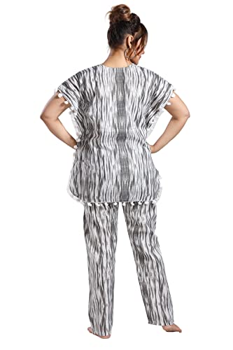 Image of Fabme Women's Cotton Printed Kaftan and Pyjama Set