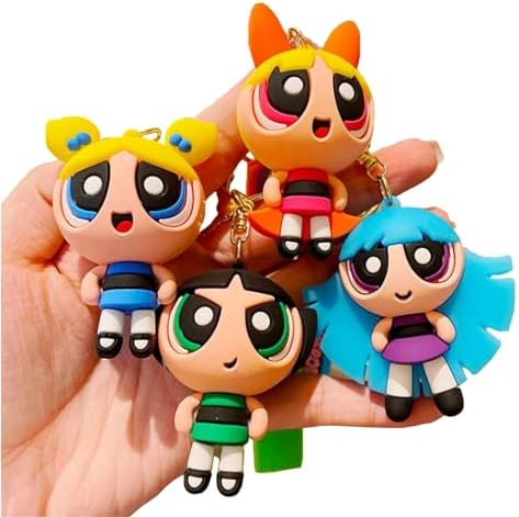 The PowertoPuff Girls Toys Backpack Shoulder bag Pendant Accessories Keychain Charm Keyring Gifts for Girls Boys.(2inches pack of 4, Yellow