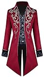 Yanny Herren Mäntel Gothic Steampunk Mittelalterliches Retro Kostüm mittellanger Punk Halloween Cosplay Smoking (M, Rot)
