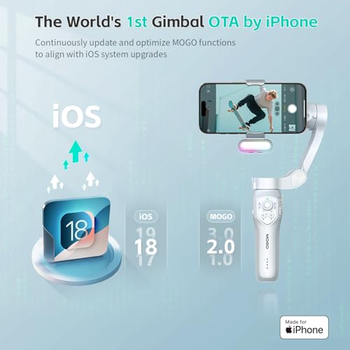 COMITOK Only for iPhone, MOGO [Apple MFi Certified] Gimbal Stabilizer for iPhone with Phone Clip & RGB Light, Support Selecting Tracking Target on Apple Watch & iOS26 Cameras for iPhone 16 15 Pro Max - Thumbnail 7