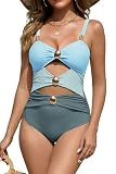 SHEKINI One Piece Swimsuit for Women Cutout Monokini Bathing Suit Ruched Sexy Swimwear Vintage Padded Beachwear