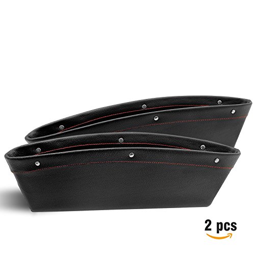 Car Pocket Organizer – Car Seat Console Gap Filler. Experience Easy Storage, Modern Style and Seamless Fit. Store and Catch Your Everyday Items. Premium Quality PU Leather (Black) Pair.