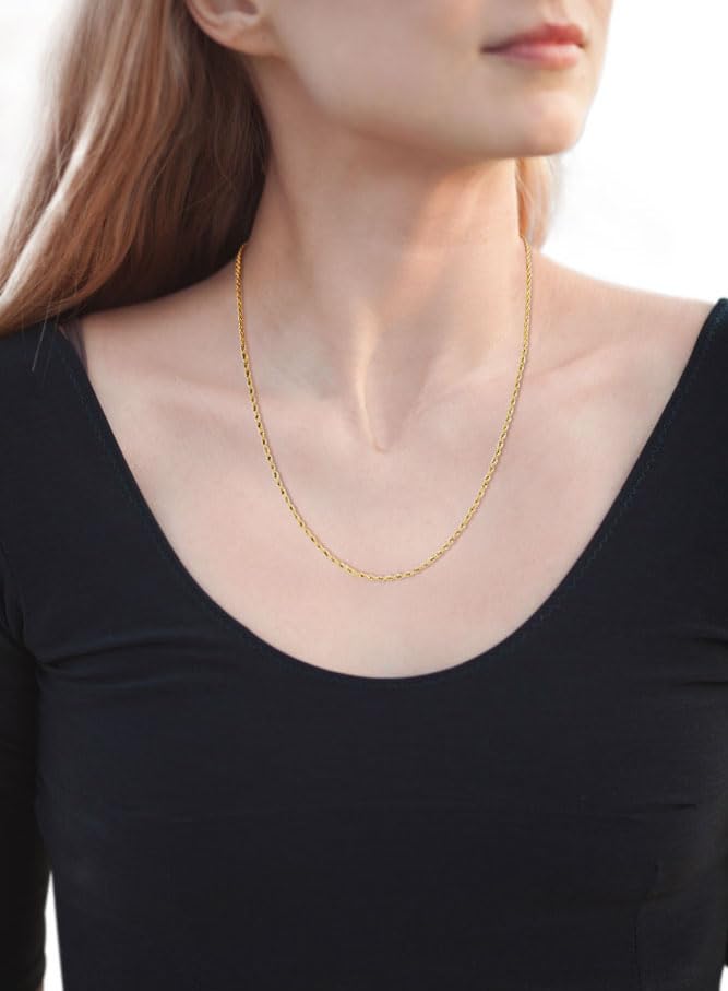 Cadena de cuerda chapada en oro de 18 quilates para hombre, collar de cadena chapada en oro de 18 quilates, collar de acero inoxidable para hombres y mujeres, 20 pulg., Acero inoxidable, Alto 9