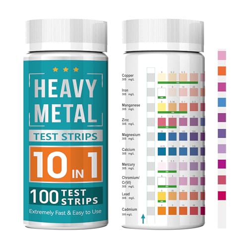 Heavy Metals Water Test Strips (100 Strips) -10in1 Home Water Testing Kit for Iron Mercury Lead Copper Chromium Cadmium Magnesium Calcium Manganese and Zinc