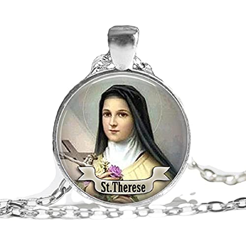 Collier avec cabochon en verre de St Thérèse, médaille religieuse, pendentif art Saint Thérèse, bijoux pour les fans Cover