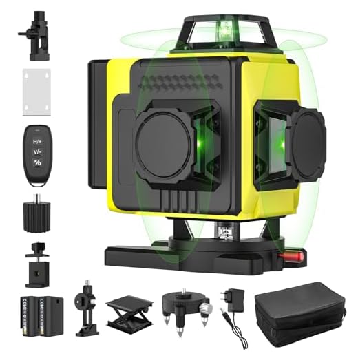 Niveau Laser Autonivelant 360° X 4, Lazer Niveaux Chantier 4d 16 Lignes Laser, Mode Impulsion ExtéRieur, 2 X Batterie,Nivellement Automatique, Support Rotatif, TéLéCommande (Sans TréPied)