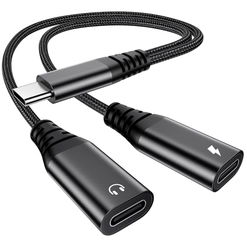 USB C Splitter 1 zu 2 USBC Verteiler Doppelstecker USB C Kopfhörer Adapter und Laden für iPhone 17 16 15 Plus Pro Max iPad Pro Air Mini Samsung S25 S24 S23 S22 S21 S20 Ultra Google Laptop usw