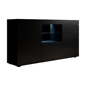 MB Muebles Bonitos, Aparador Natolia para Salón Comedor con Luz LED, Negro Mate, 150x83x40 cm