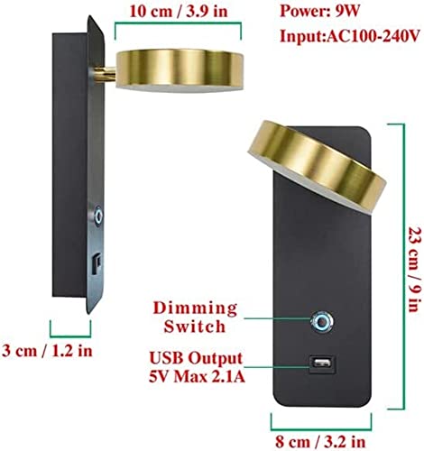 Luces de cómoda 300° rotativas LED con puerto de carga USB para lectura 5