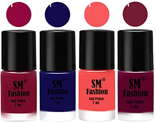 Image of Nail Polish Combo Set (Pack of 4) Quick Dry Gel Finish Nail Paint | Cherry Blossom,Dark Blue,Light Pink,Mulberry | 7 ml Each