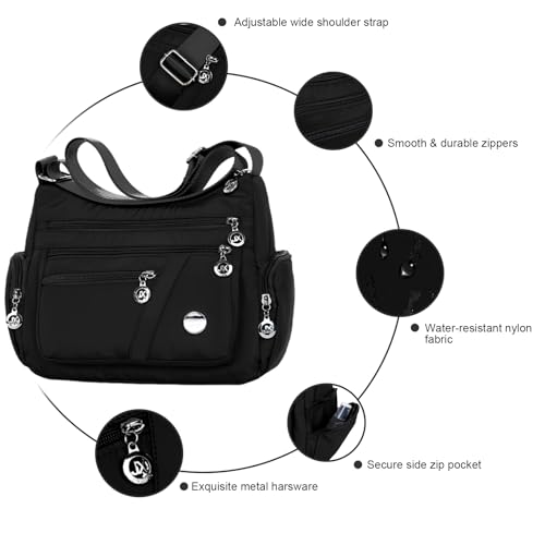 WITERY Nylon Crossboby Bags for Women - Waterproof Zipper Multi-Pocket Crossboby Purse Lightweight Shoulder Bag4